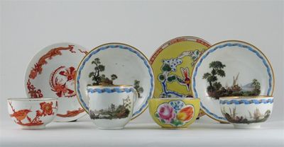 Appraisal: Three Meissen cups and saucers and a Meissen teabowl and