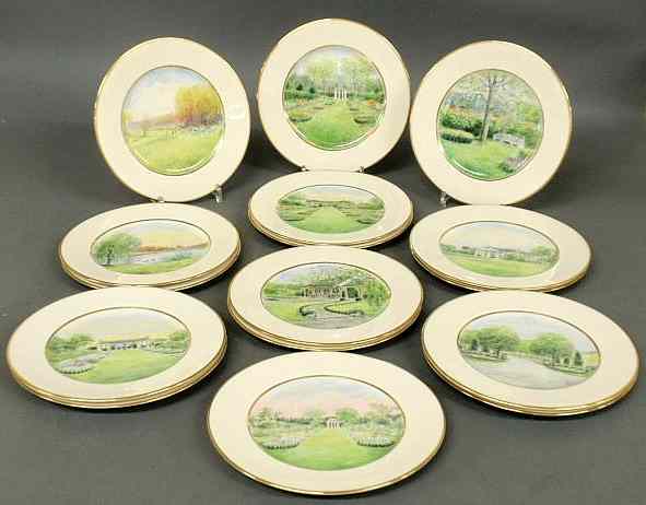 Appraisal: Set of sixteen bone china plates each with individual landscapes