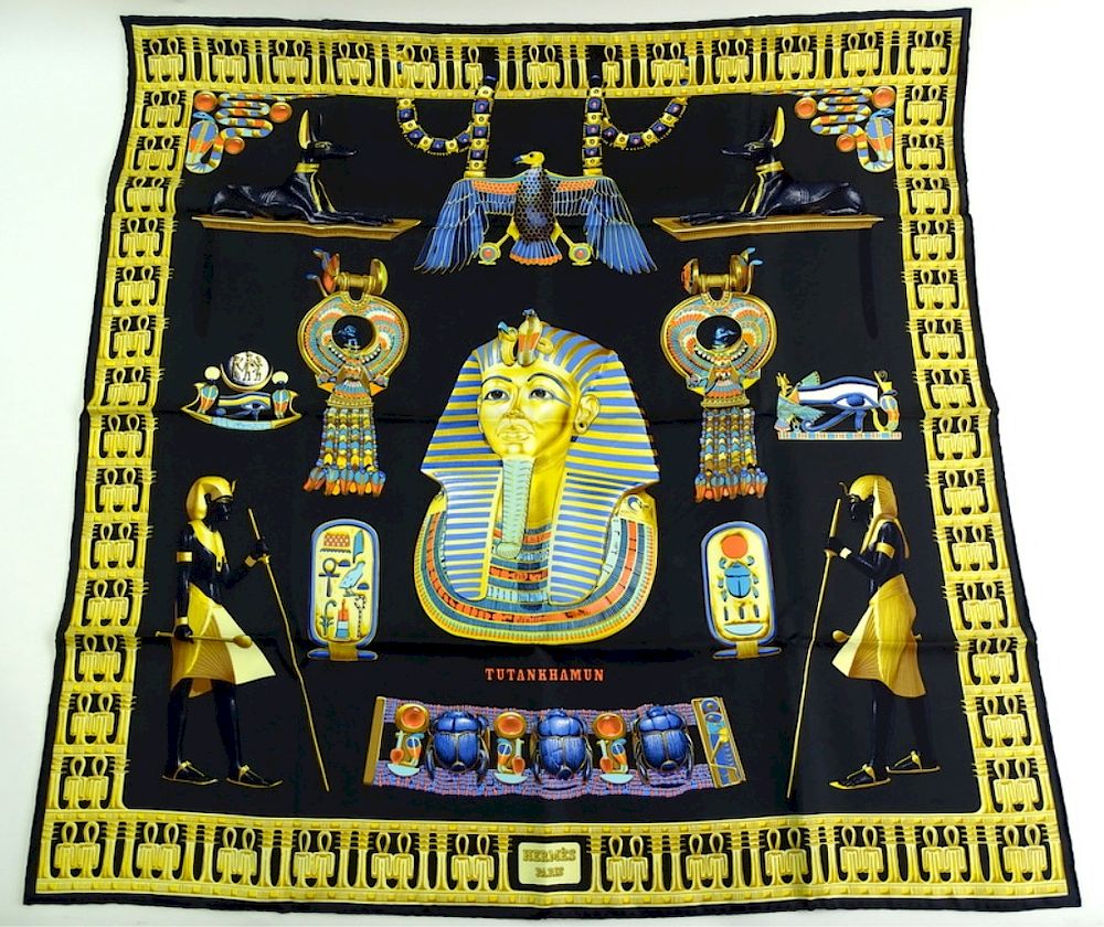 Appraisal: Hermes Tutankhamun Silk Scarf by V Rybaltchenko Originally issued in