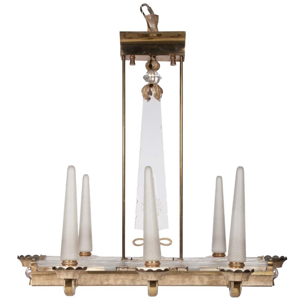 Appraisal: French Mid Century Modern Brass and Glass Eight-Light Chandelier Circa