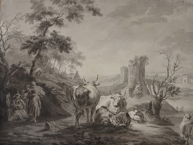 Appraisal: FOLLOWER OF NICHOLAS BERCHEMFigures and cattle in a landscape with