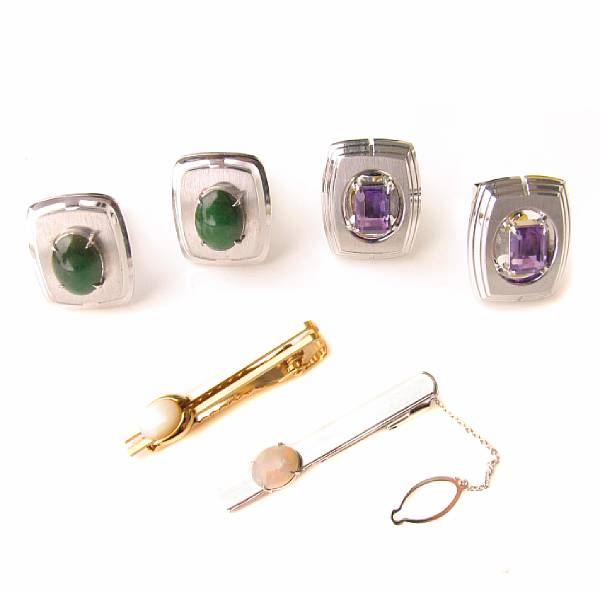 Appraisal: A collection of gem-set silver white and yellow metal cufflinks