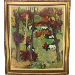 Appraisal: Karl Mattern - oil on canvas depicting cows grazing in