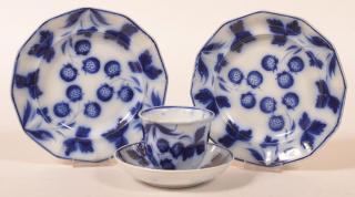 Appraisal: Pcs of Flow Blue Strawberry Pattern China Three Pieces of