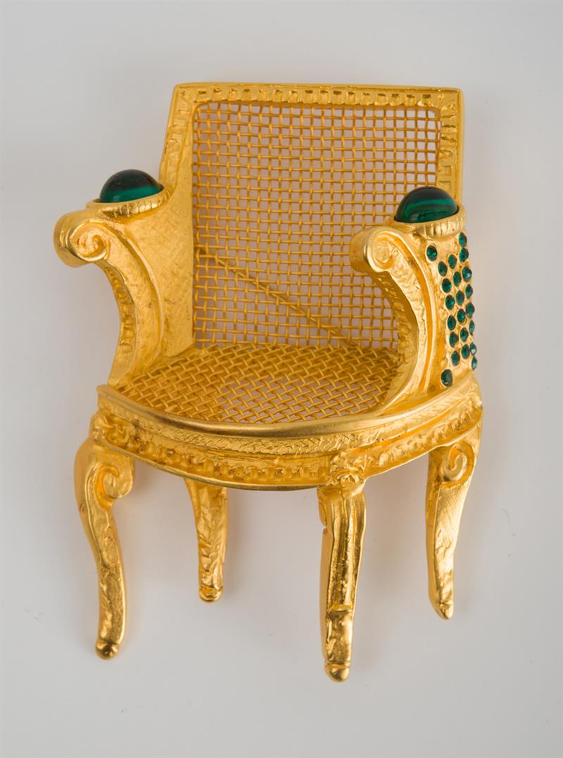 Appraisal: KARL LAGERFELD SILVER-GILT AND GLASS BROOCH Designed as a chair