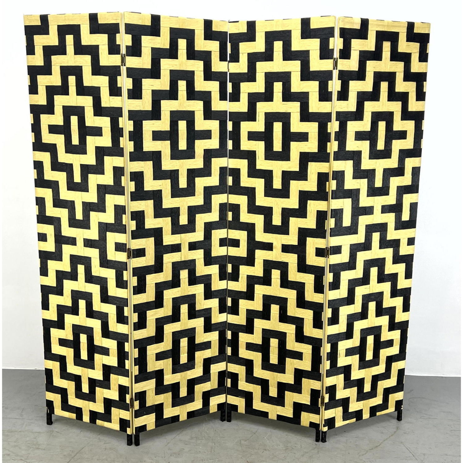 Appraisal: OP ART Woven Folding Screen Room Divider Panels Dimensions H