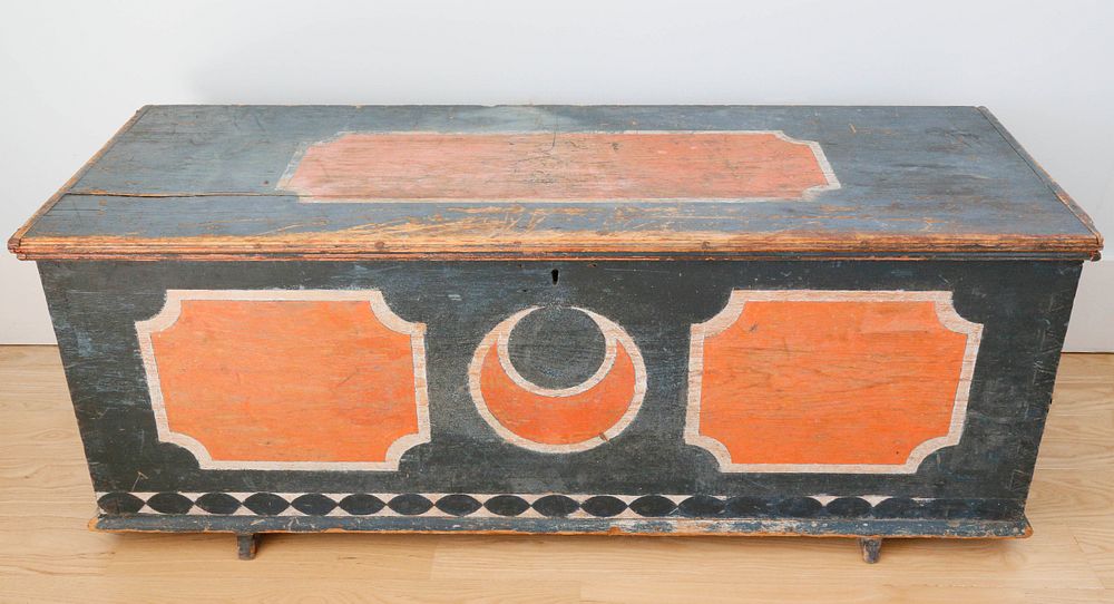 Appraisal: Scandinavian Paint Decorated Dovetailed Pine Blanket Box th Century Scandinavian