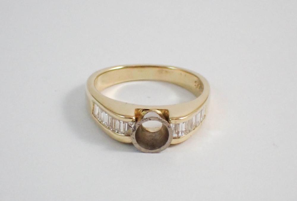 Appraisal: DIAMOND AND FOURTEEN KARAT GOLD SEMI-MOUNT RING with a row