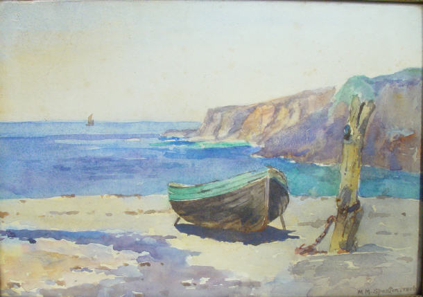 Appraisal: M M Spenton - watercolour of beached rowing boats cm