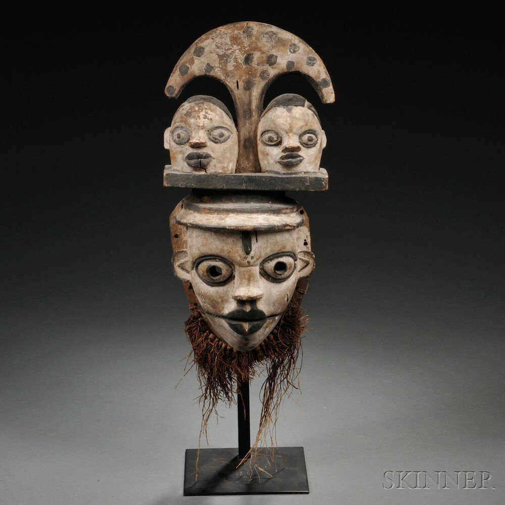 Appraisal: Igbo Carved and Painted Wood Mask with an articulated lower