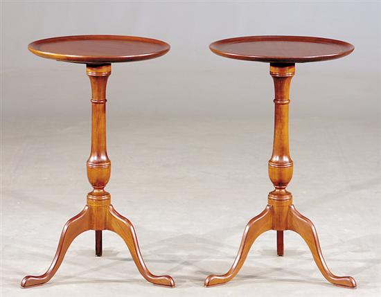 Appraisal: Pair cherry wine tables circular dished top on urn-form baluster