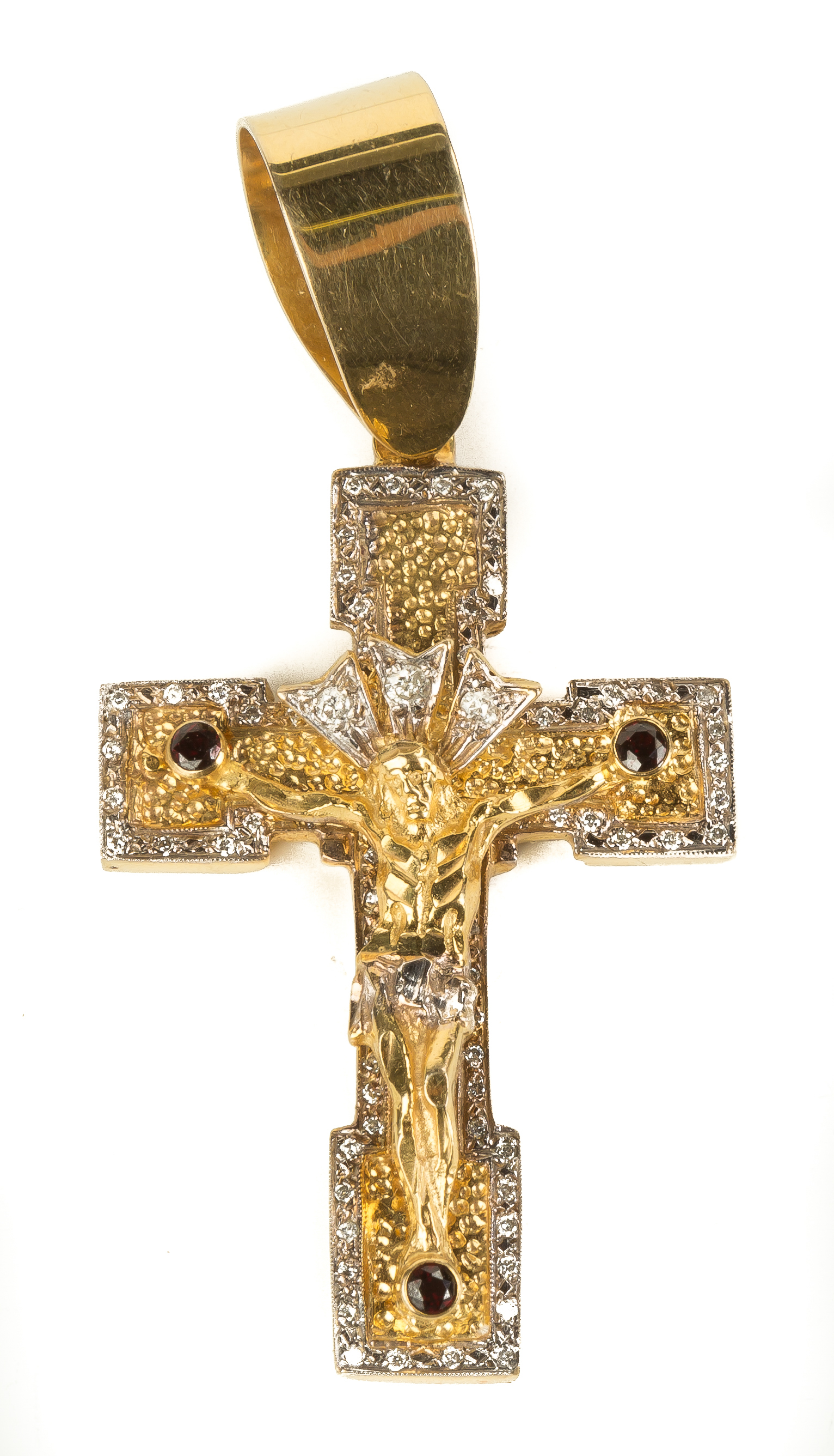 Appraisal: K Gold Crucifix Pendant WIth diamonds and rubies dwt