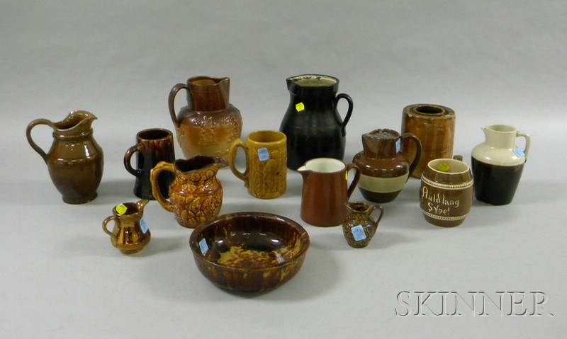 Appraisal: Fourteen Pieces of Glazed Pottery and Stoneware including eight jugs