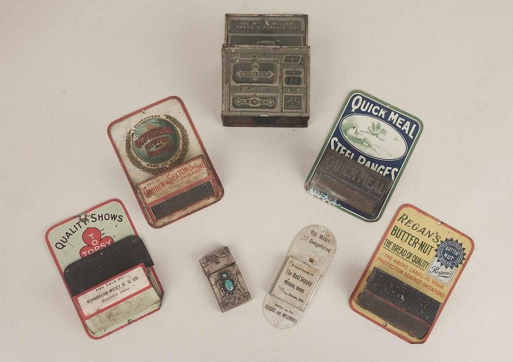 Appraisal: Six Assorted Tin Advertising Match Holders Six assorted tin advertising