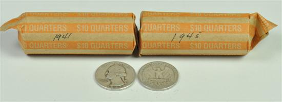 Appraisal: Two Rolls of Washington Quarters All silver Dates are and