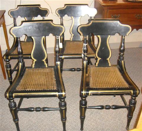 Appraisal: AMERICAN SHERATON BLACK AND GOLD PAINTED SIDE CHAIRS WITH CANED