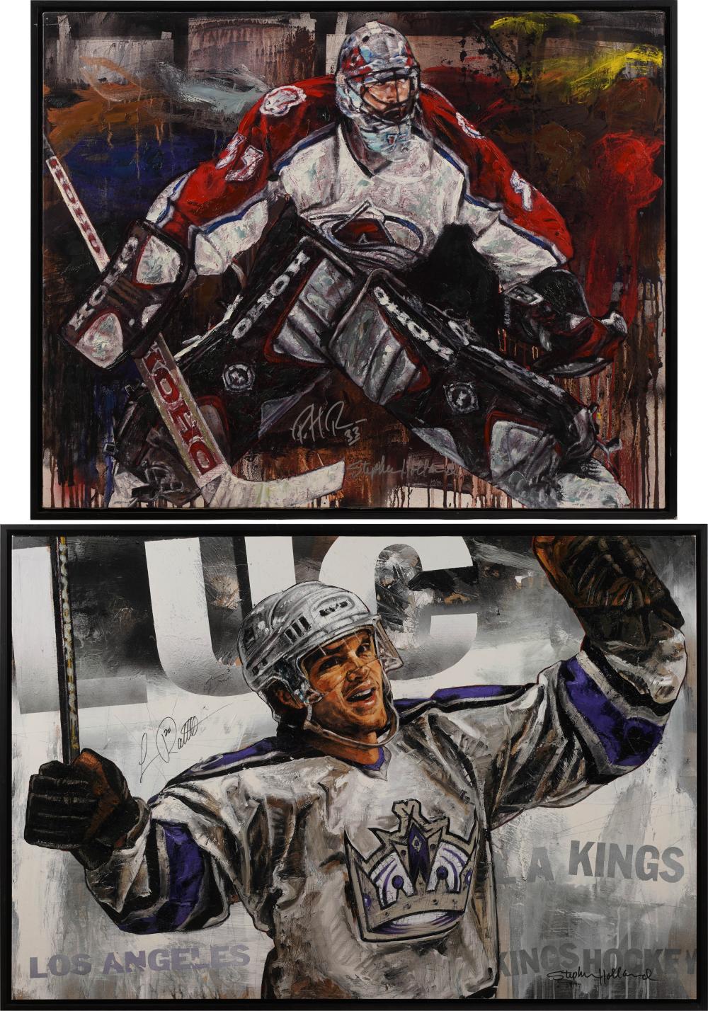 Appraisal: STEPHEN HOLLAND TWO HOCKEY PRINTS each giclee print on canvas