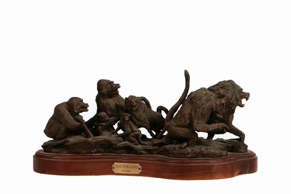 Appraisal: A bronze group of primates base inscribed Chivalry on the