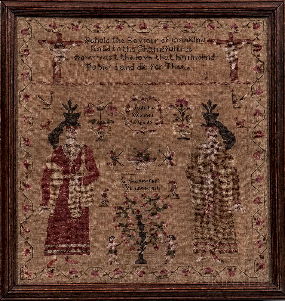 Appraisal: Judith Holmes Needlework Sampler Judith Holmes Needlework Sampler th century