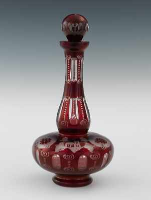 Appraisal: A Ruby Cut to Clear Bohemian Decanter with Stopper Apprx