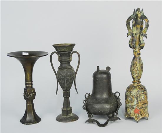 Appraisal: COLLECTION OF THREE CHINESE BRONZE ARCHAIC STYLE VESSELS AND A