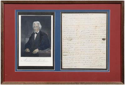 Appraisal: Andrew Jackson autograph letter lines to John Overton signed quot