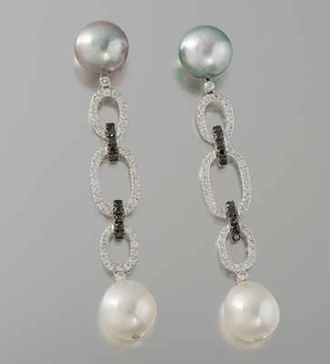 Appraisal: A Pair of Pearl and Diamond Drop Earrings Eli Frei