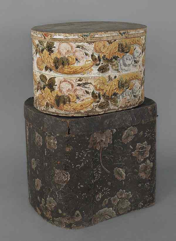 Appraisal: Two wallpaper hat boxes th c h w and h