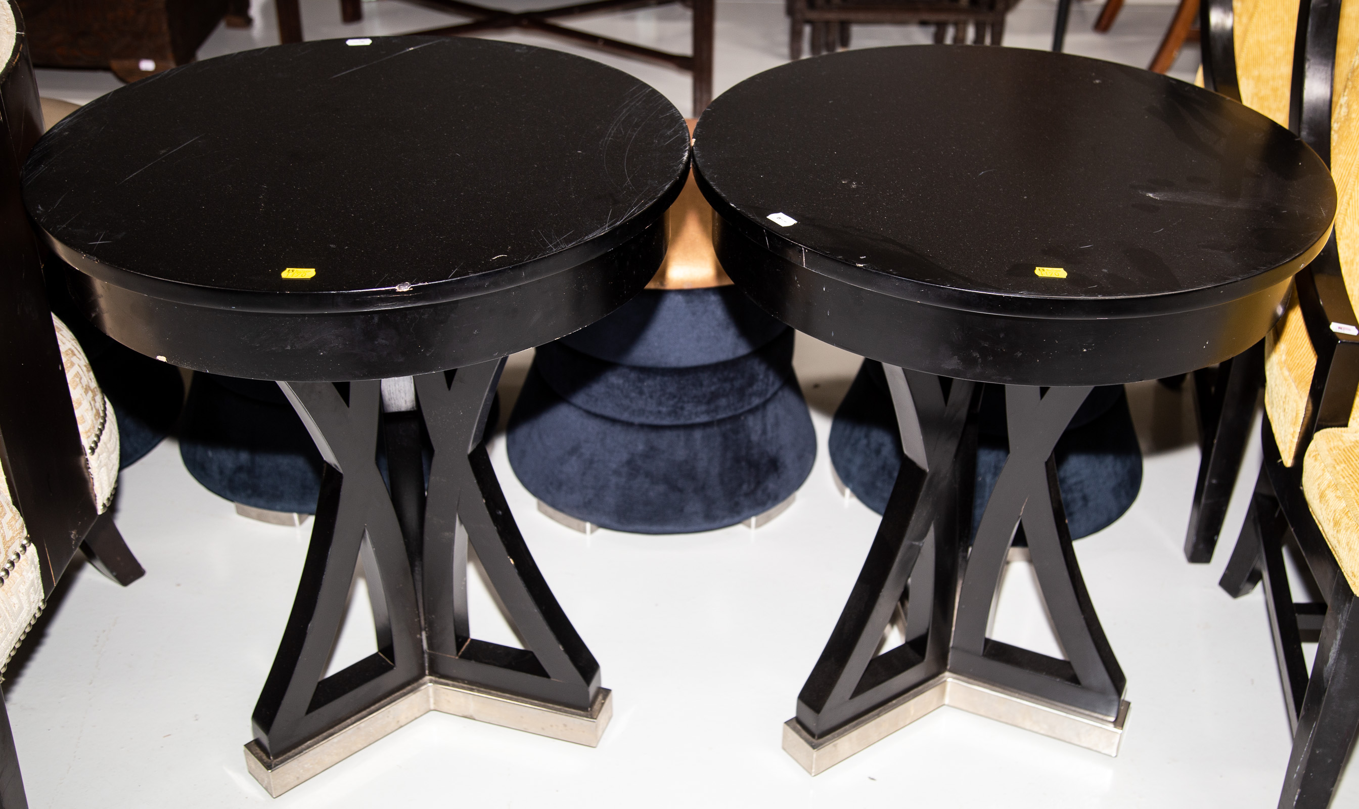 Appraisal: A PAIR OF MODERN STYLE ROUND END TABLES Contemporary with