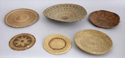 Appraisal: TWO APACHE-TYPE WOVEN TRAYS AND FOUR OTHER ARTICLES The coiled