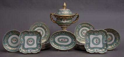 Appraisal: VICTORIAN PORCELAIN EIGHTEEN-PIECE DESSERT SERVICE Each turquoise border with floral