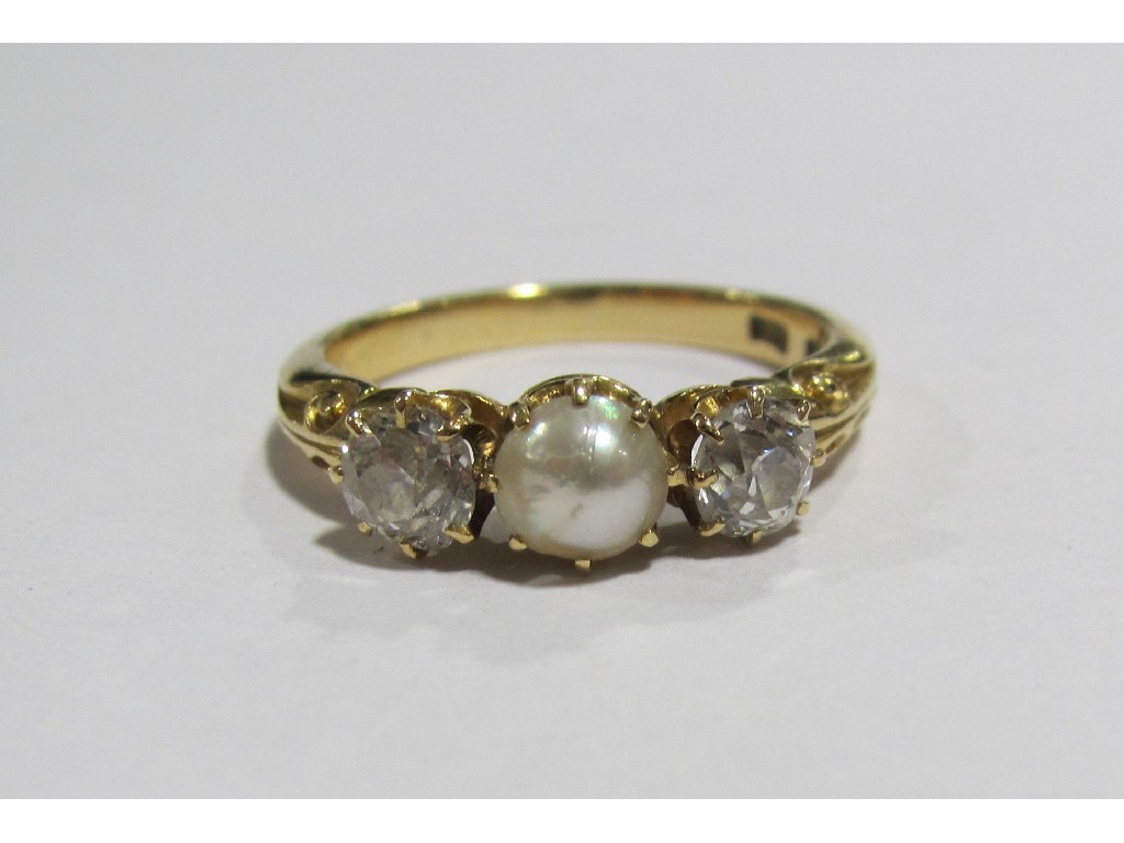 Appraisal: Victorian ct gold pearl and diamond three stone ring with