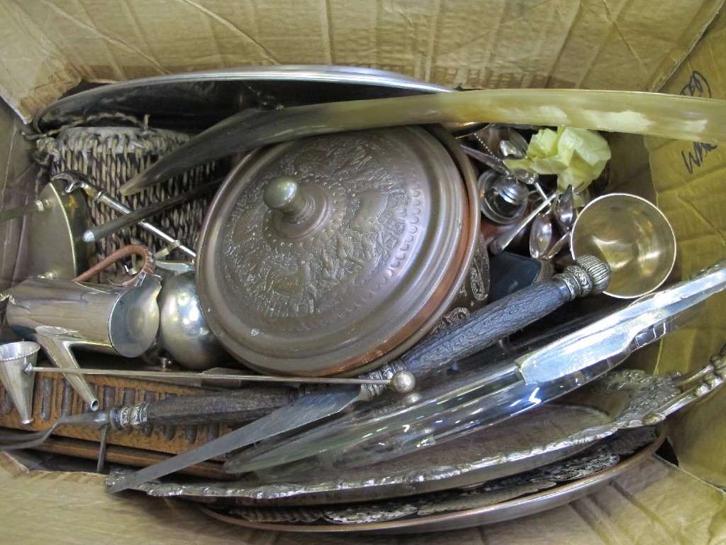 Appraisal: Box of assorted metalware and EP