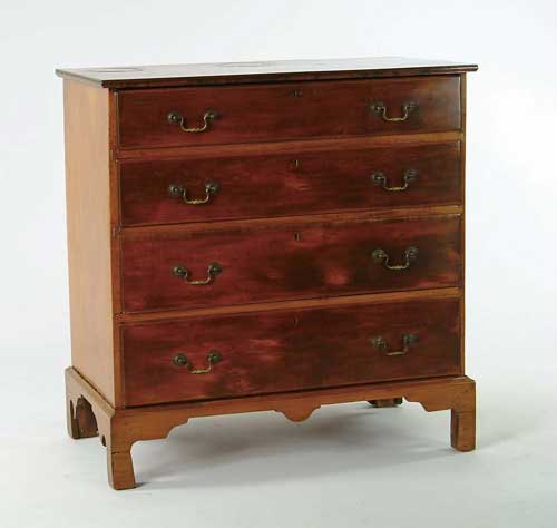 Appraisal: FOUR DRAWER CHIPPENDALE CHERRY CHEST ON FRAME Graduated four drawer