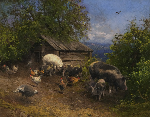 Appraisal: HERZOG HERMANN American - Barnyard oil on canvas x signed