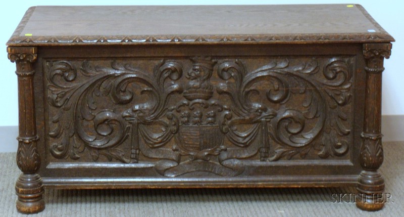 Appraisal: Renaissance-style Carved Oak Storage Box lg in