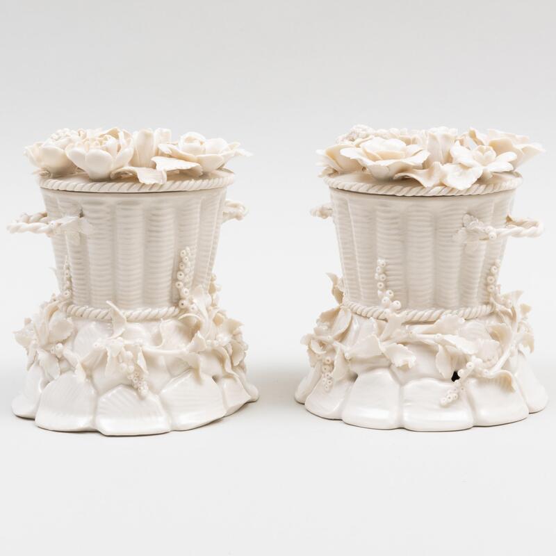 Appraisal: Pair of Continental Porcelain Potpourri Vases and Covers in the