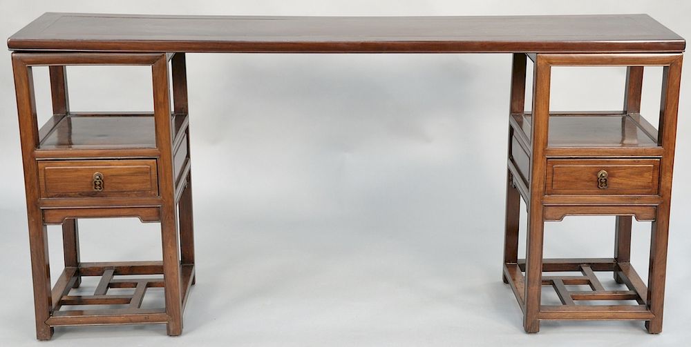 Appraisal: Dark hardwood three piece scroll desk altar table China th