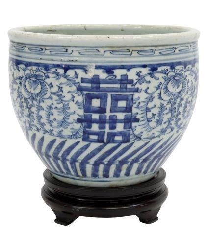 Appraisal: Chinese blue and white porcelain planter having rolled lip over