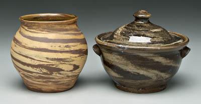 Appraisal: Two swirl pottery pots one with glossy glaze Propst or