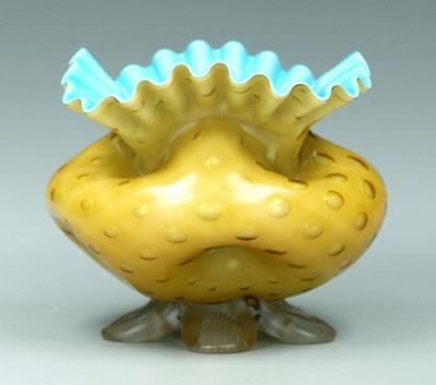 Appraisal: Mother-of-pearl raindrop bowl ruffled rim five frosted petal feet blue