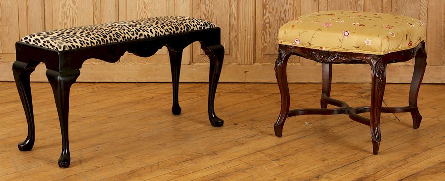 Appraisal: TWO UPHOLSTERED BENCHES LOUIS XV STLYE QUEEN ANNE Two upholstered