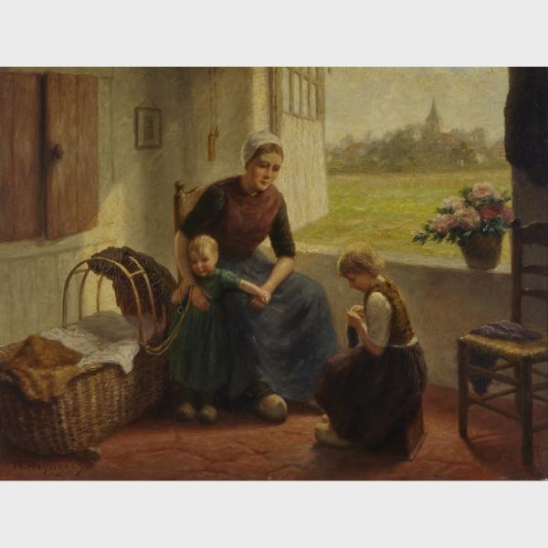 Appraisal: Hendrik Heyligers - INTERIOR WITH MOTHER AND HER CHILDREN Dutch