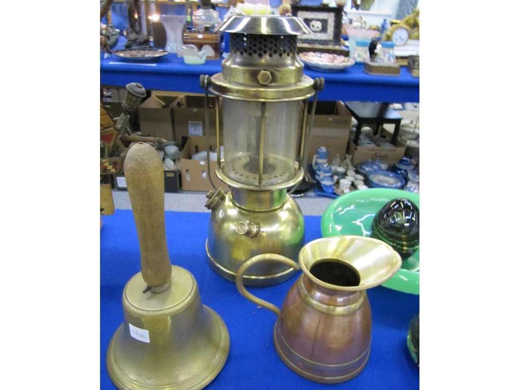 Appraisal: Brass Vapalux lamp handbell and a jug