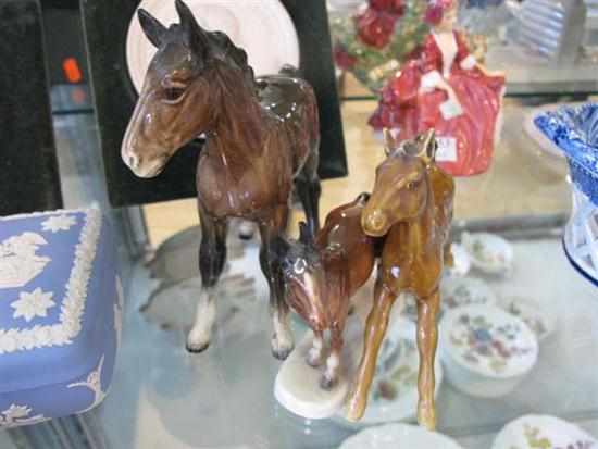 Appraisal: THREE CERAMIC HORSE FIGURES ONE GERMAN