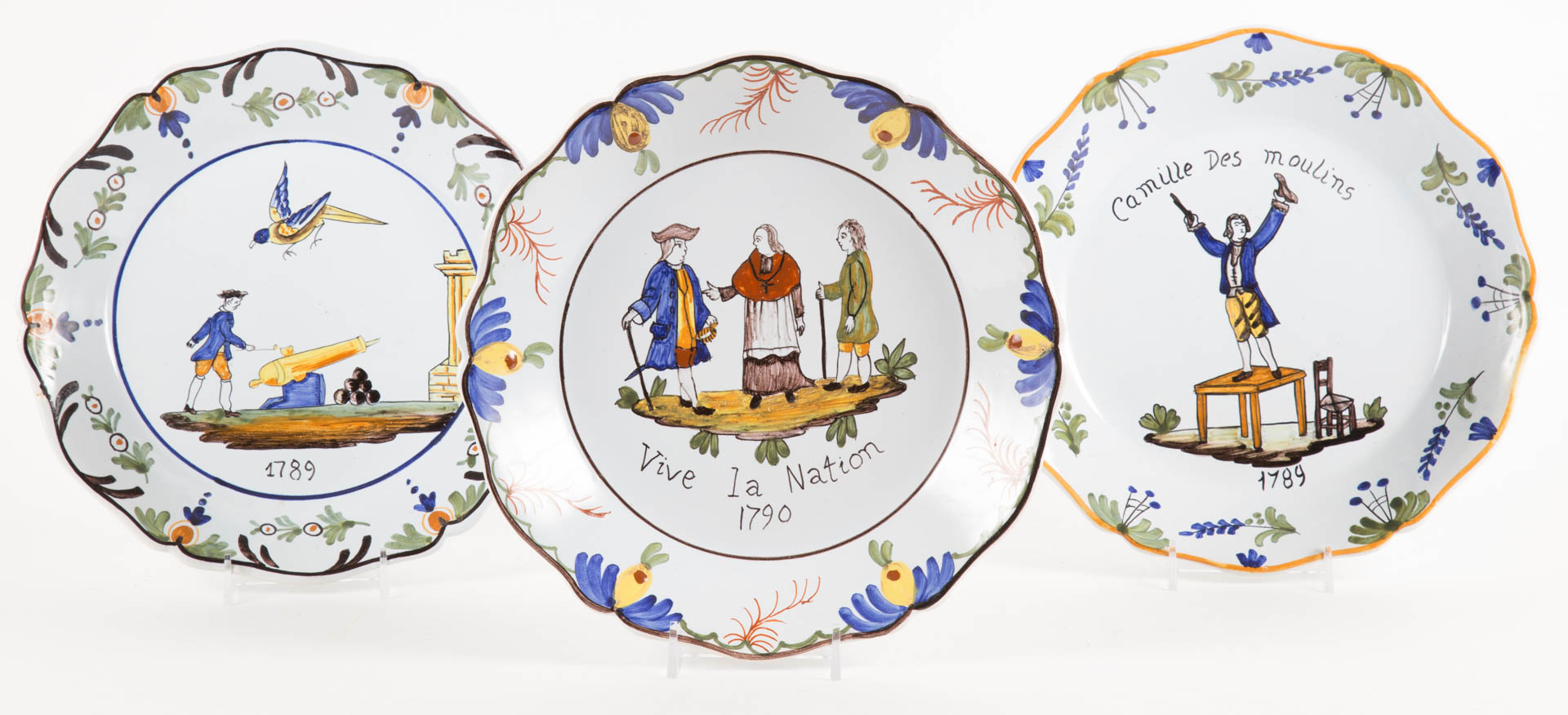 Appraisal: Three French Faience Patriotique plates th century with decorations of