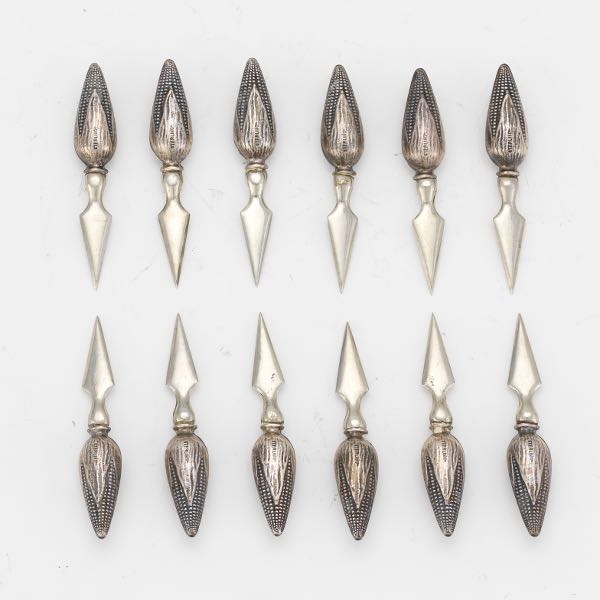 Appraisal: TWELVE STERLING SILVER CORN SKEWERS Six pairs of sterling silver