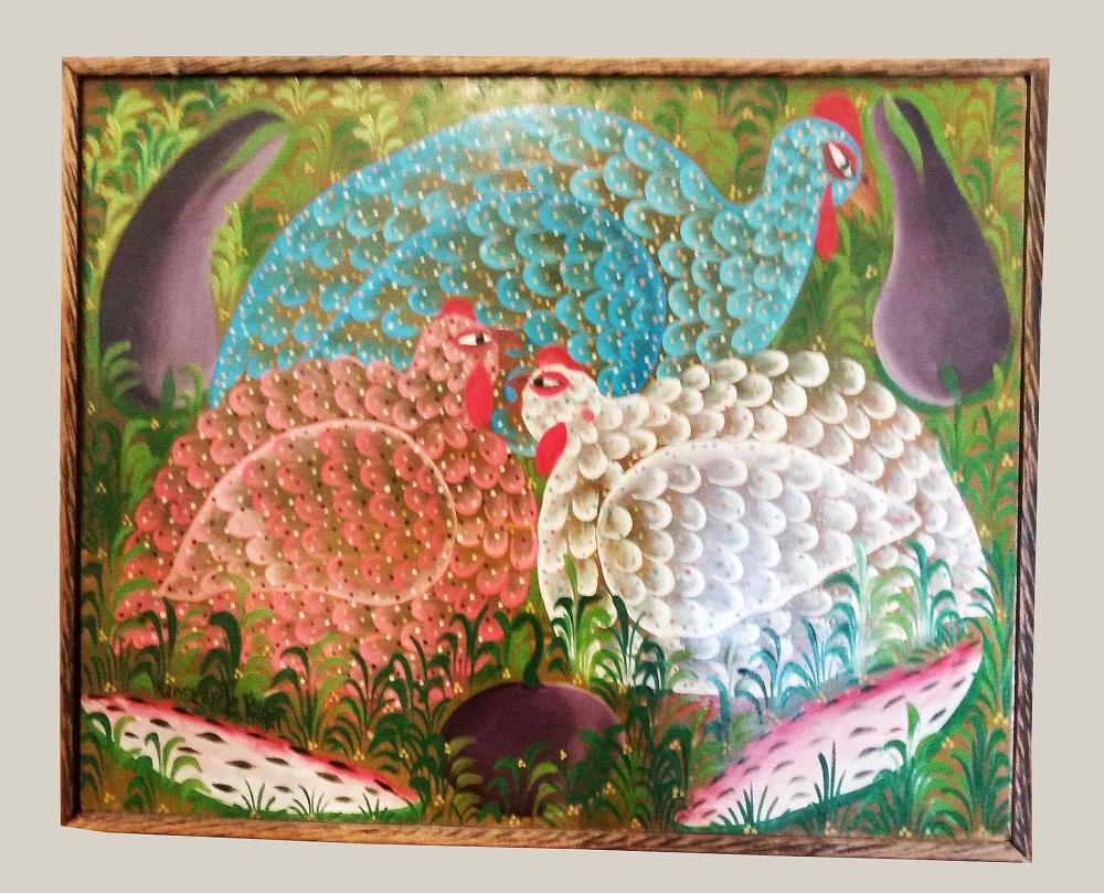 Appraisal: KENSLER J BART HAITIAN TH CENTURY PAINTINGThree Guinea Fowl Signed