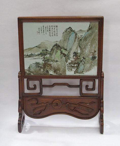 Appraisal: A CHINESE FAMILLE VERTE TABLE SCREEN the rectangular porcelain panel