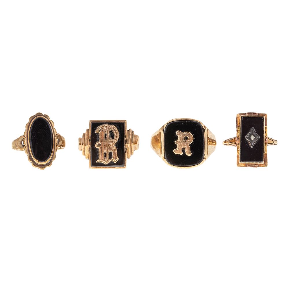 Appraisal: A Collection of Vintage Onyx Rings in Gold K yellow